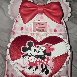 Loungefly Disney Minnie Mouse Heart Backpack - Pink and Red
